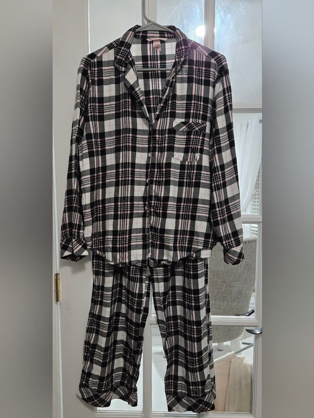 Victoria's Secret Black, White & Light Pink Plaid  Pajama Set